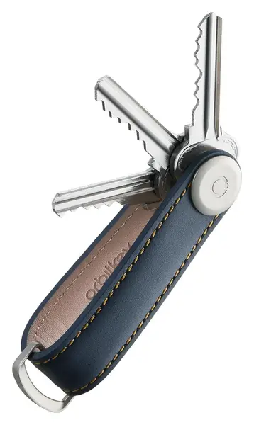 Klíčenka Orbitkey Leather Navy with Tan Stitching