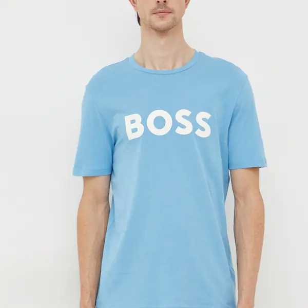 Bavlněné tričko BOSS BOSS CASUAL pánské, modrá barva, s potiskem, 50481923