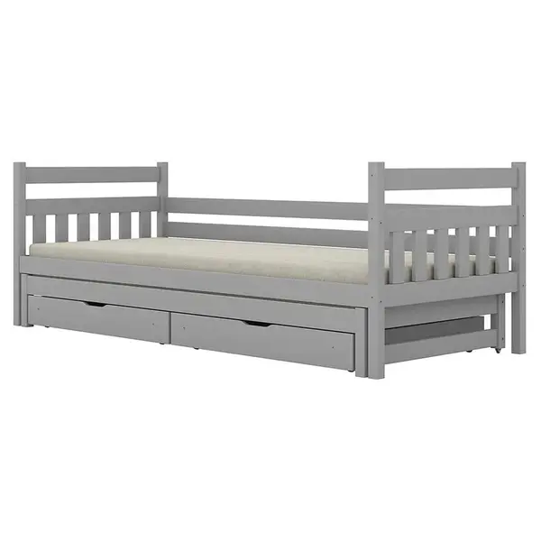 Posteľ Dawid s prístelkou + zásuvky 90x200 sivá