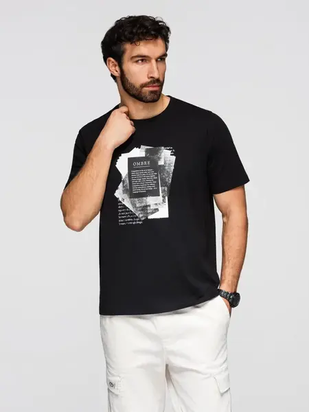 Ombre Men's cotton t-shirt with double printed logo - white