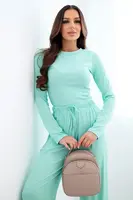 Kesi Włoski Dámský viskózový komplet s halenkou a širokými kalhotami mátová