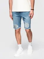 Ombre Men's short denim shorts with rips and holes - blue