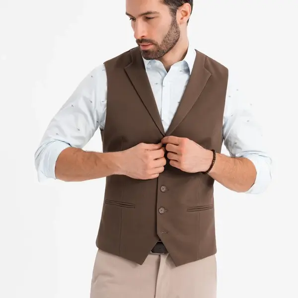 Ombre Fitted men's structured knit vest with lapels - brown