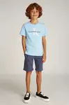 Dětské bavlněné tričko Calvin Klein Jeans 0 modrá barva, s potiskem, IU0IU00676