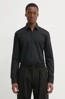 Bavlněná košile HUGO černá barva, slim, s klasickým límcem, 50534044