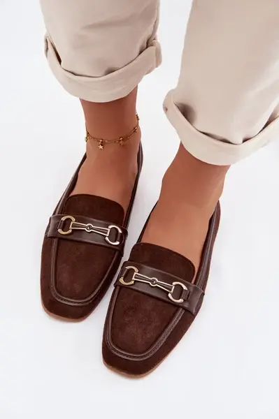 Dámské mokasíny s ozdobou hnědé