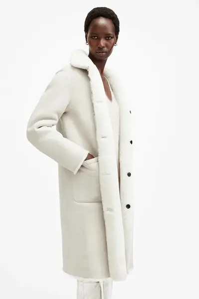 Oboustranný kabát AllSaints SERRA dámský, bílá barva, W119LB