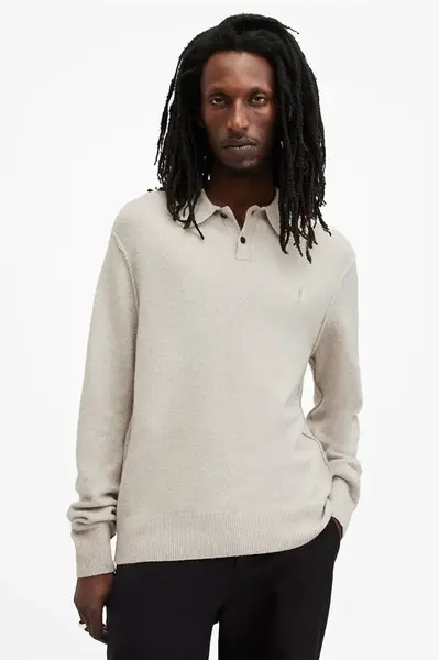 Svetr z vlněné směsi AllSaints STATTEN pánský, béžová barva, M038KA