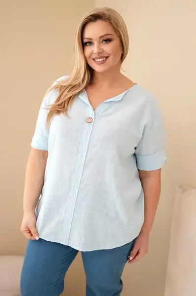 Dámská halenka plus size s knoflíkovým výstřihem modrá