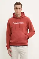 Bavlněná mikina Calvin Klein pánská, béžová barva, s kapucí, s aplikací, K10K111345