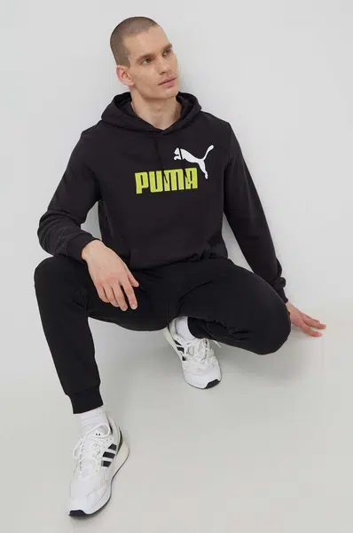 Mikina Puma pánská, černá barva, s kapucí, s potiskem, 586765
