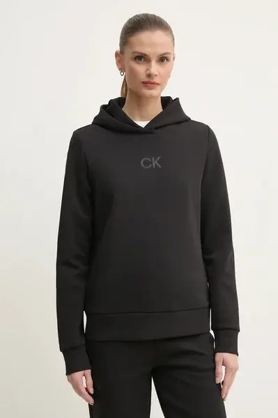 Mikina Calvin Klein dámská, černá barva, s kapucí, s aplikací, K20K207954