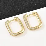 Rectangle Brass Clear Cubic Zirconia Stud Earrings
