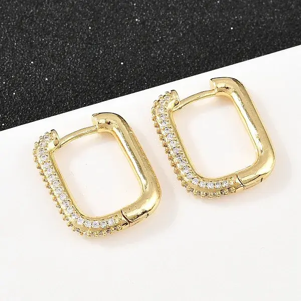 Rectangle Brass Clear Cubic Zirconia Stud Earrings