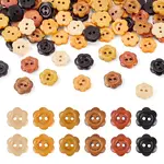 120Pcs 6 Colors 2-Hole Wood Flower Buttons