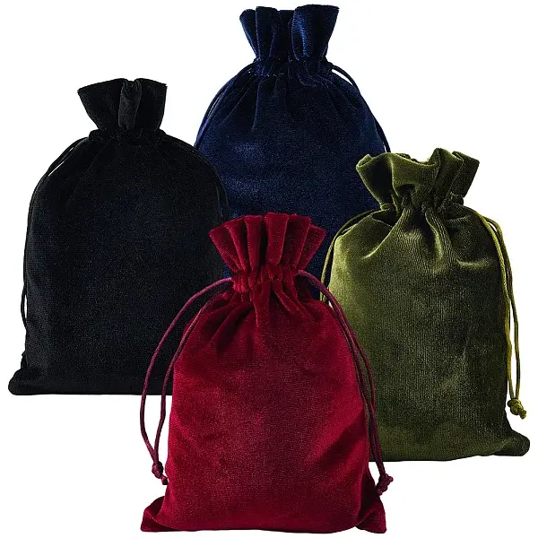 4Pcs 4 Colors Rectangle Velvet Drawstring Pouches