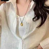 Minimalist Stainless Steel Teardrop Pendant Black PU Leather Cord Slider Necklaces for Women