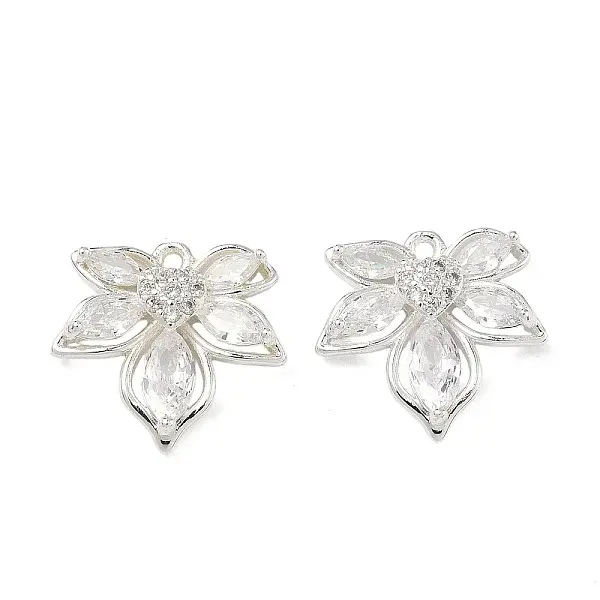 Brass Pave Clear Cubic Zirconia Flower Pendants