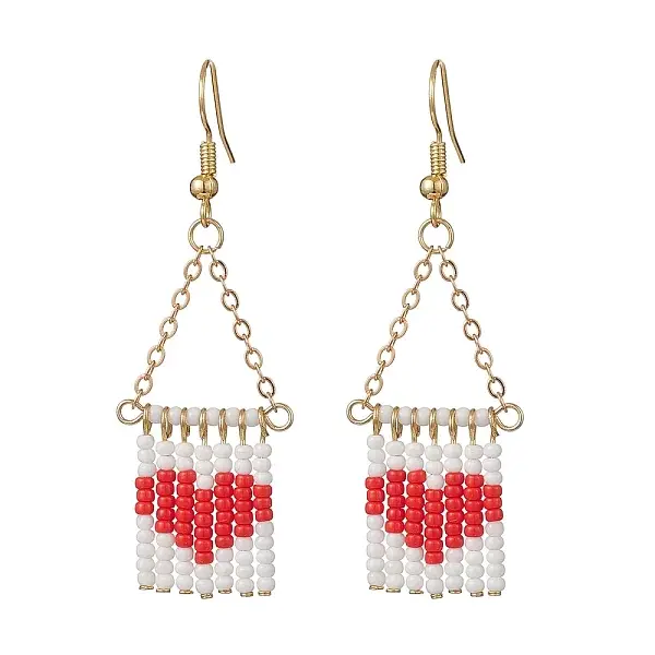 Handmade Glass Seed Beads Heart Dangle Earrings