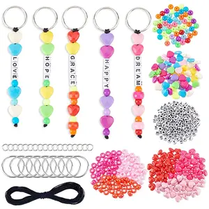 Valentine's Day DIY Acrylic Heart & Round Beads Keychain Making Kits