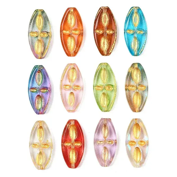 Baking Paint and Golden Metal Enlaced Glass Beads