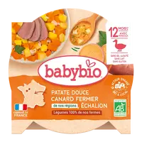 BABYBIO sladké zemiaky s kačacím mäsom z voľného chovu, šalotkou Echalion a štipkou rozmarínu