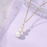 White Round Shell PearlBeaded Pendant 304 Stainless Steel Cable Chain Necklaces for Women