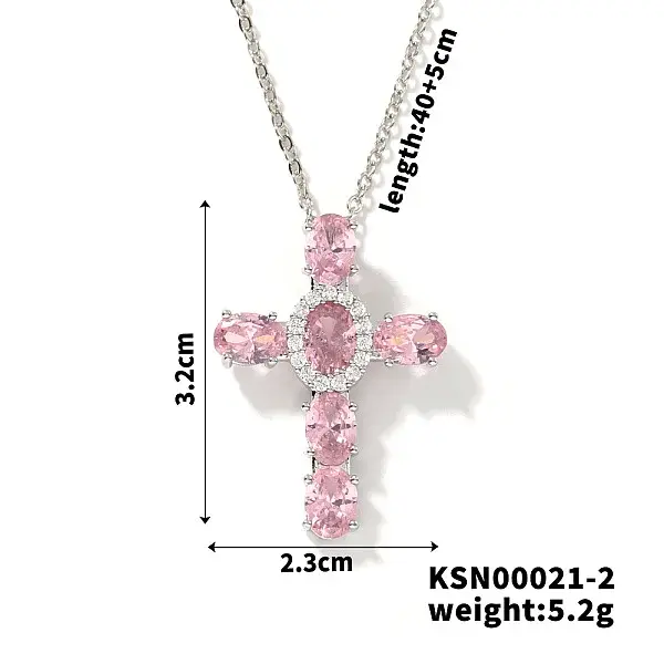 Brass Pave Cubic Zirconia Religion Cross Pendant Necklaces