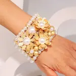 Flower Alloy & ABS Plastic Pearl Bangles for Women