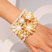 Flower Alloy & ABS Plastic Pearl Bangles for Women