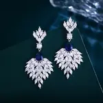 Leaf Brass Micro Pave Cubic Zirconia Dangle Stud Earrings