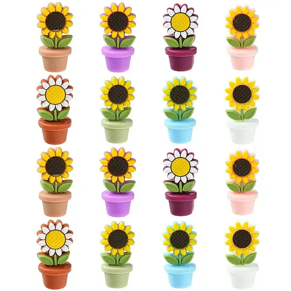 16Pcs 8 Colors Sunflower Flowerpot Food Grade Eco-Friendly Silicone Beads