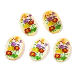 Natural Freshwater Shell Double Face Printed Oval Charms