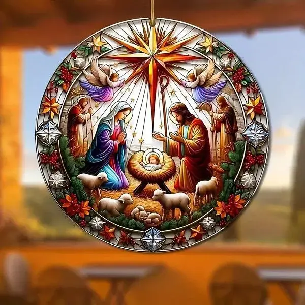 Nativity Acrylic Flat Round & Easter Jesus Pendant Decorations