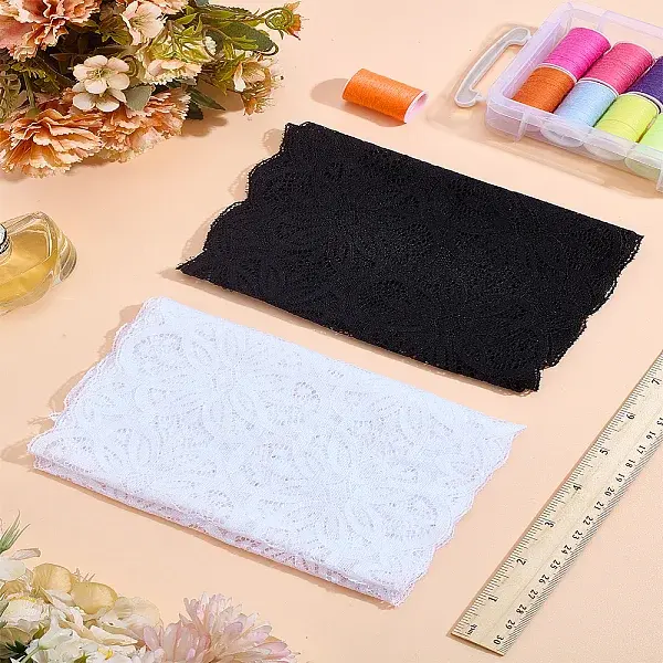 2Pcs 2 Colors Polyester Elastic Lace Trim