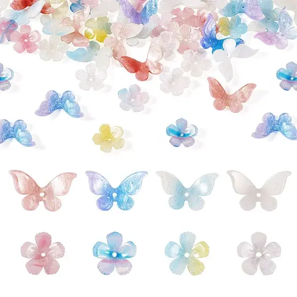 40Pcs 8 Styles Opaque & Transparent Cellulose Acetate Beads