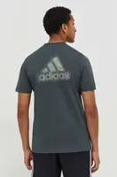Bavlněné tričko adidas zelená barva, s potiskem, IN6227