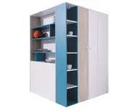 Kombinovaná rohová šatníková skriňa Planet, dub/biela/modrá%