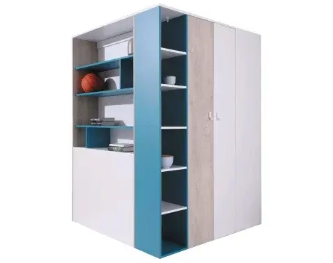 Kombinovaná rohová šatníková skriňa Planet, dub/biela/modrá%