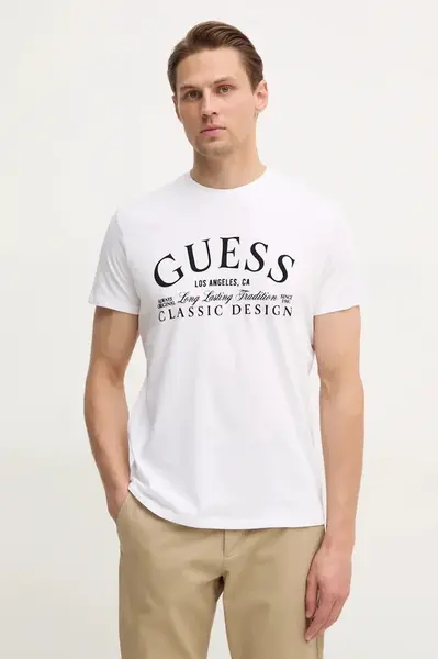 Bavlněné tričko Guess bílá barva, s aplikací, M5RI43 K9RM1