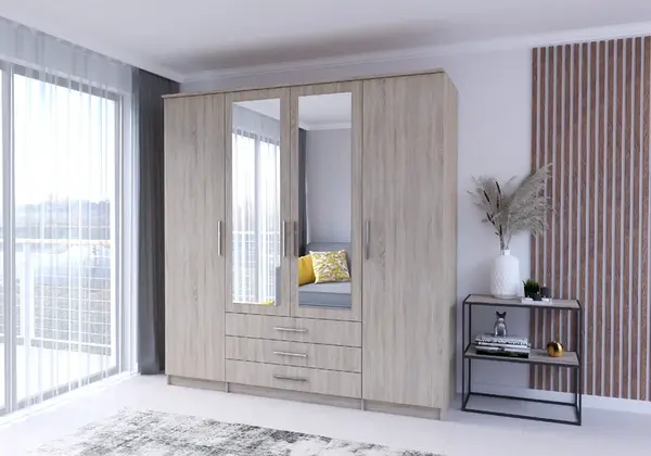 Šatní skříň Szantal 4D Barva korpusu: Dub - sonoma, Rozměry: 200 cm