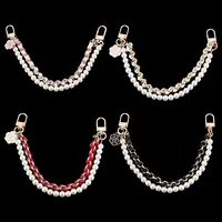 4Pcs 4 Colors Plastic Pearl Beaded & PU Leather Chain Mobile Straps