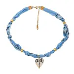 Brass Glass Pendant Printed Cloth Cord Necklaces for Women