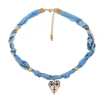 Brass Glass Pendant Printed Cloth Cord Necklaces for Women