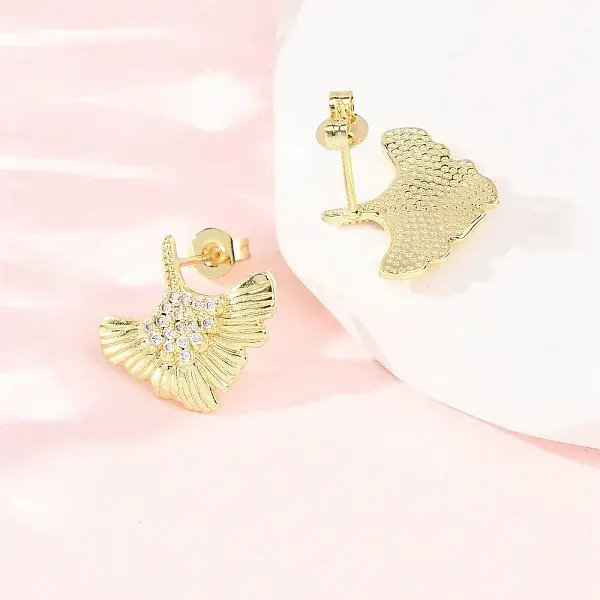 Brass Micro Pave Clear Cubic Zirconia Stud Earrings