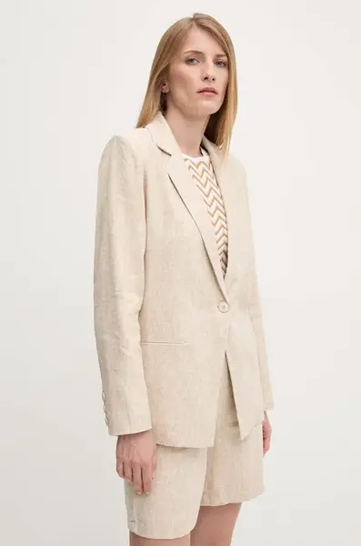 Plátěné sako Answear.LAB béžová barva, jednořadé, melanžové