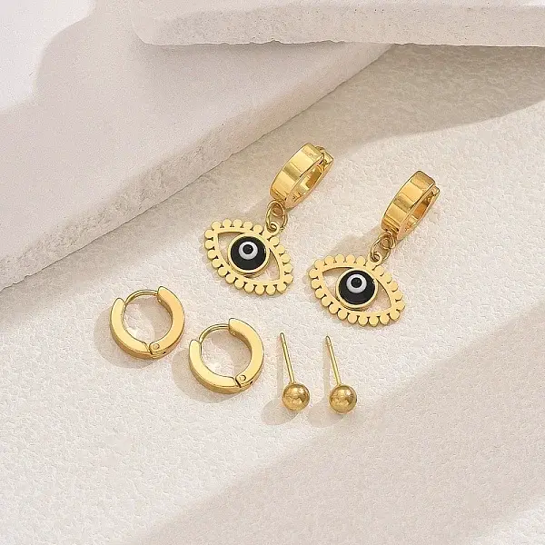 3 Pairs 3 Styles 201 Stainless Steel Earrings Sets