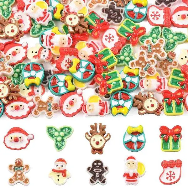 100Pcs 10 Styles Christmas Luminous Resin Cabochons