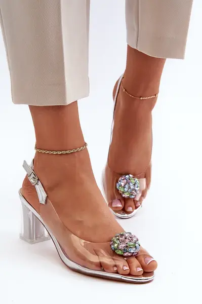 S. BARSKI Průhledné sandály na podpatku s ozdobou stříbrné D&A