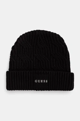 Čepice z vlněné směsi Guess CABLE BEANIE černá barva, z husté pleteniny, M4BZ10.Z3HD1